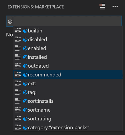 intellisense on extension search filters