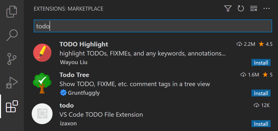 Search for todo in the Extensions view