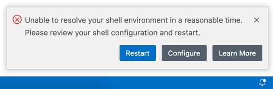Shell environment startup error